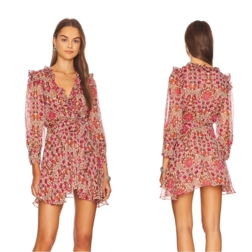 MISA x REVOLVE Veruka Dress in Hibiscus Floral Long Sleeve Sheer Mini Dress XL